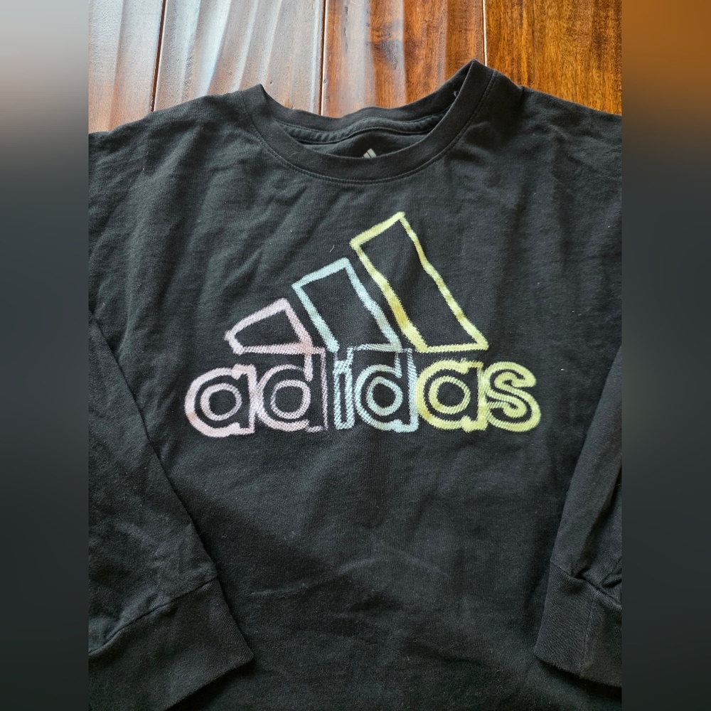 Adidas Girls Long sleeve Black Multicolor Logo shirt Small (7/8) EUC